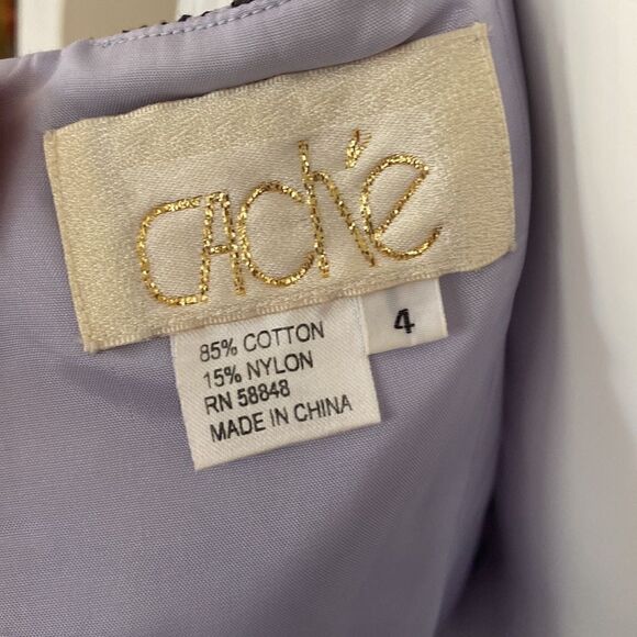 Vintage Cache Lilac Black Beaded Lace Cocktail Dress Size 4 - Picture 7 of 15